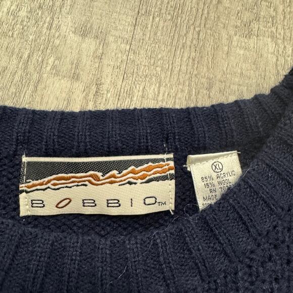 Vintage Bobbio Sweater Men's Extra Large XL Blue Knit Fisherman Chunky 90s Wool - Picture 4 of 6